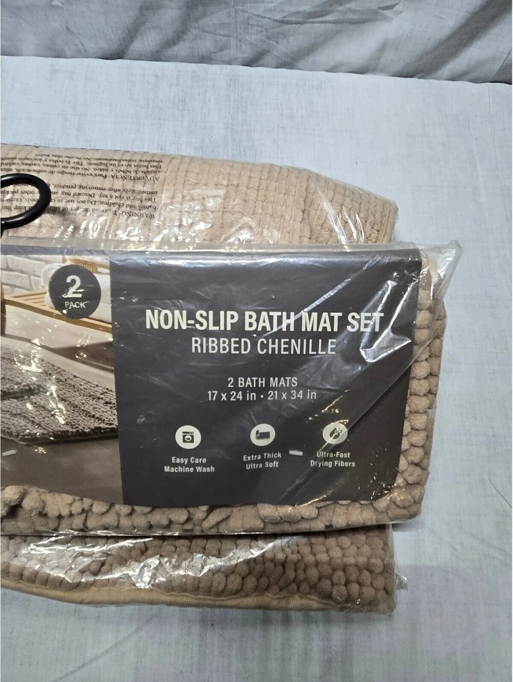 Non-Slip Ribbed Chenille Bath Mat Set - 2 Pack